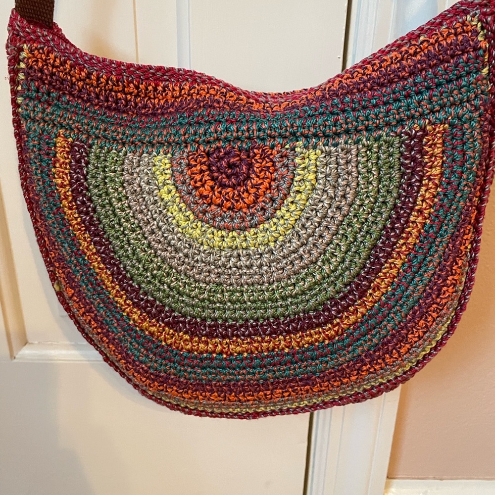 The Sak Ryder Vintage Crescent Boho Rainbow Chochet Crossover Hand Bag Keychain